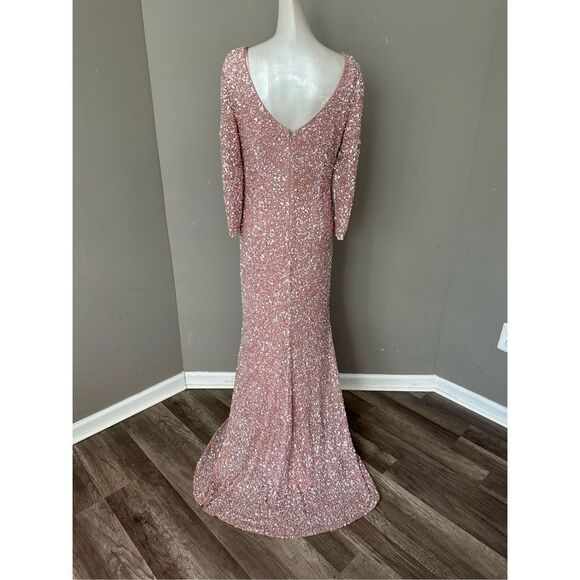 THEIA Three-Quarter Sleeve Sequin Sheath Gown US 8 $1295 - Picture 6 of 11